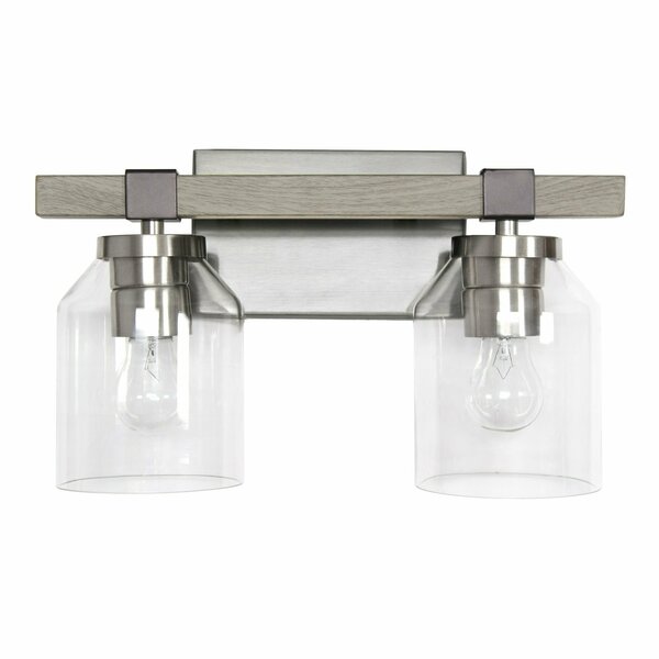 Lalia Home Two Light Metal, Clear Glass Shade Vanity Wall Mounted Fixture, Brushed Nickel, Black Accents, Gray LHV-1010-GY